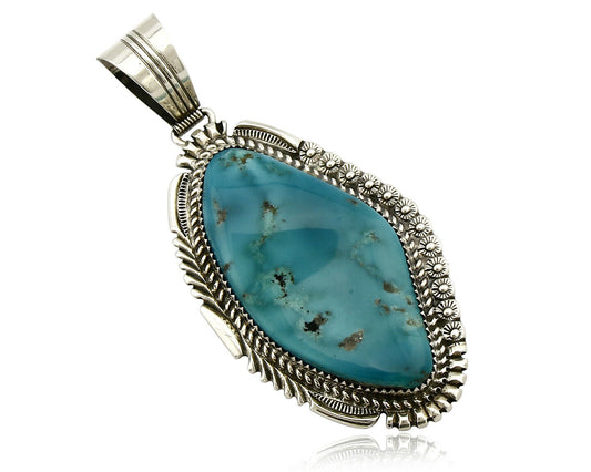 Navajo Lorren Begay Pendant Natural Turquoise .925 Silver Hand Stamped C.80's