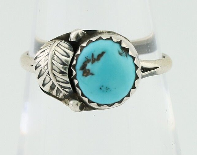 Navajo Ring 925 Silver Sleeping Beauty Turquoise Native American Artist C.80's