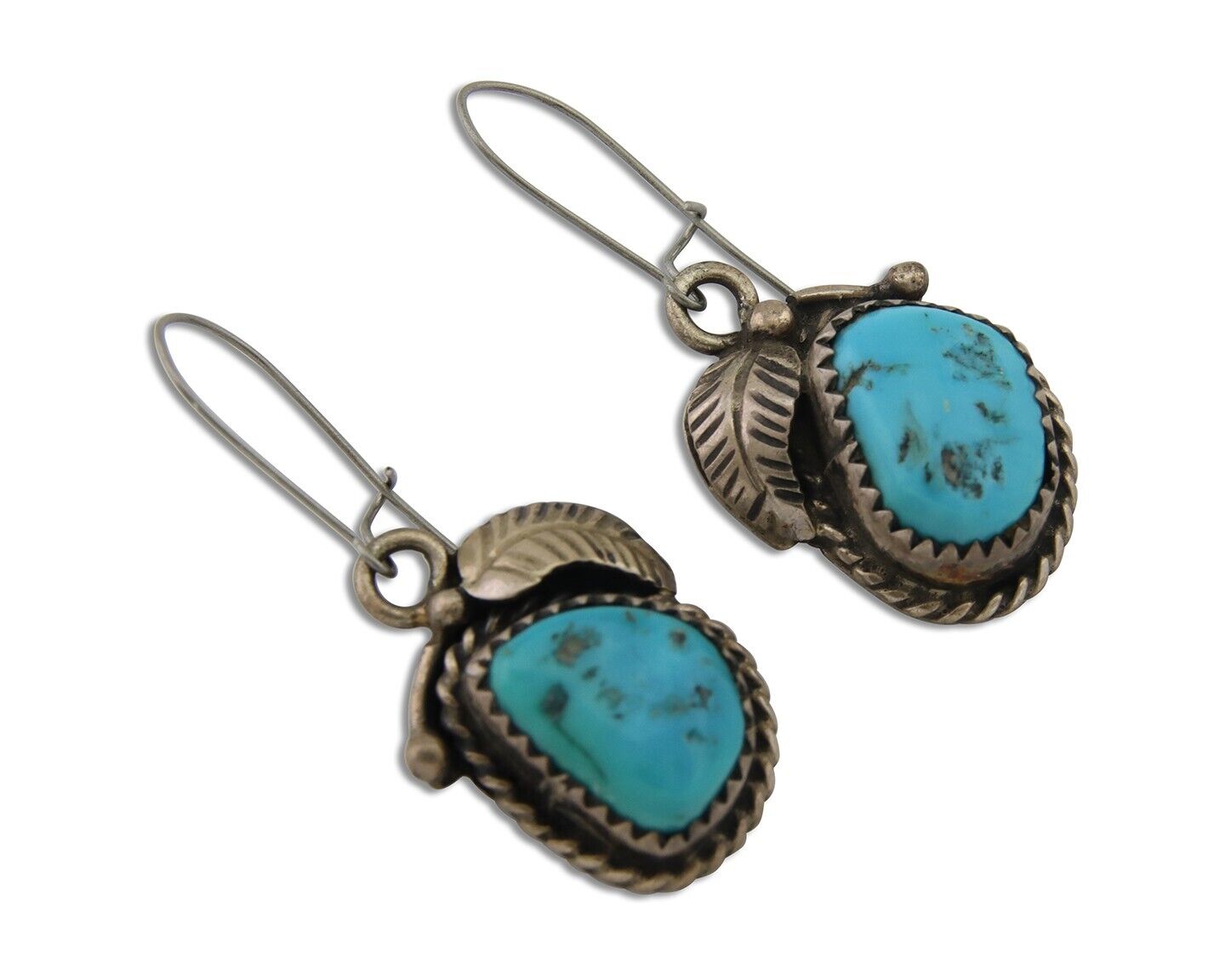 Navajo Dangle Earrings 925 Silver Natural Blue Turquoise Native Signed HS C.80's