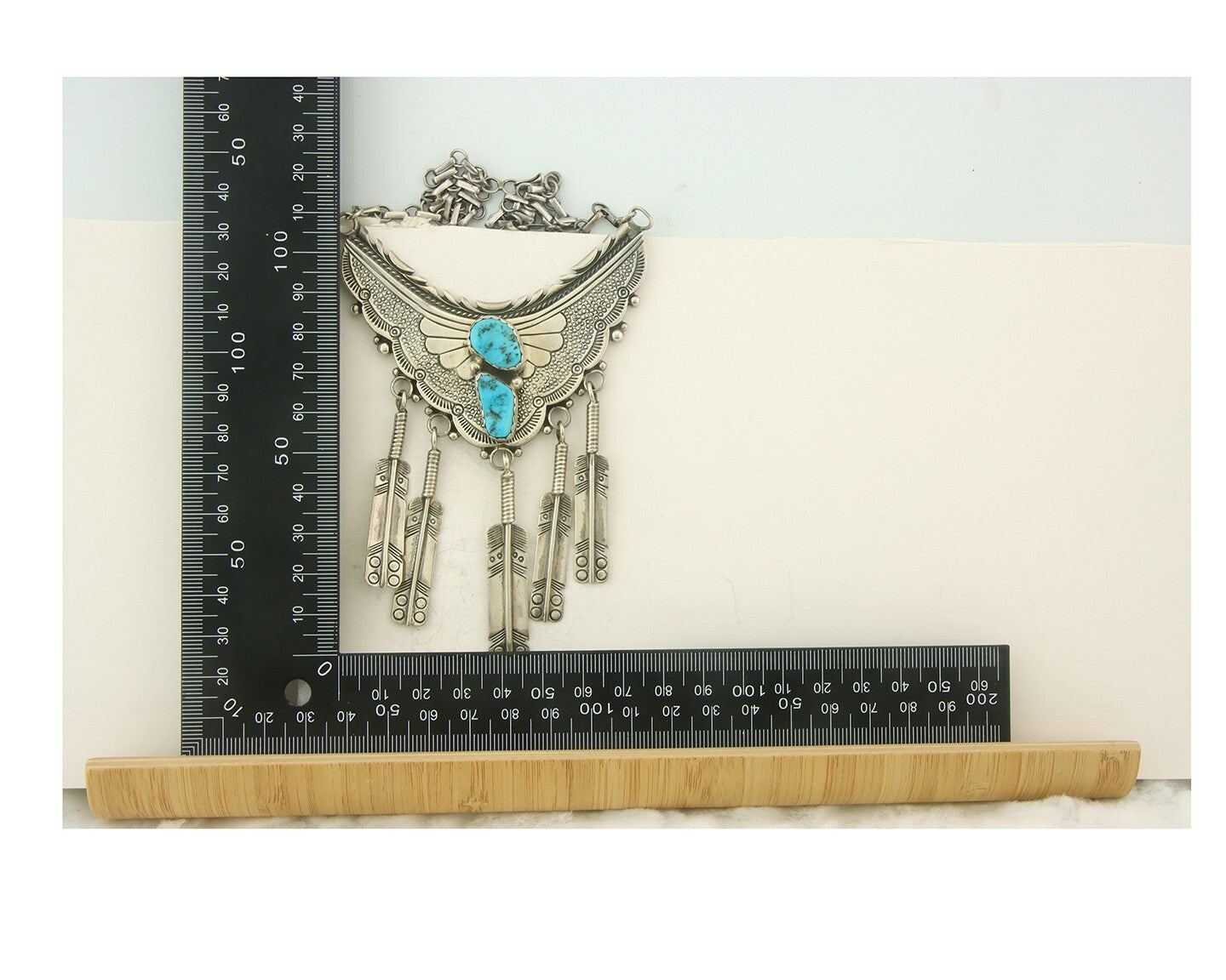 Vintage Navajo Bead Necklace 925 Silver Turquoise Hand Stamped Signed IHMJ