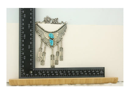 Vintage Navajo Bead Necklace 925 Silver Turquoise Hand Stamped Signed IHMJ