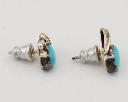 Navajo Handmade Earrings 925 Silver Natural Turquoise Native Artist C.80's