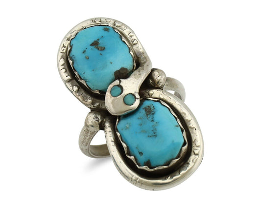 Zuni Ring 925 Silver Sleeping Beauty Turquoise Signed Effie Calavasa C.80's
