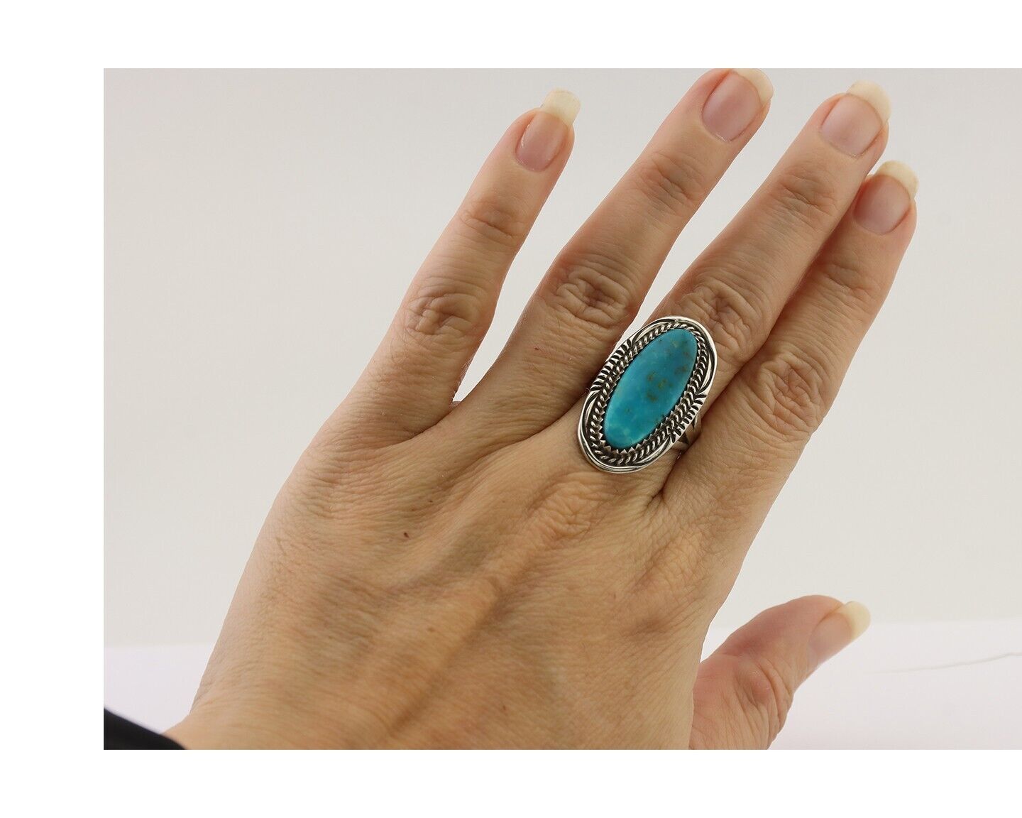 Navajo Ring 925 Silver Natural Blue Turquoise Native American Artist C.80's