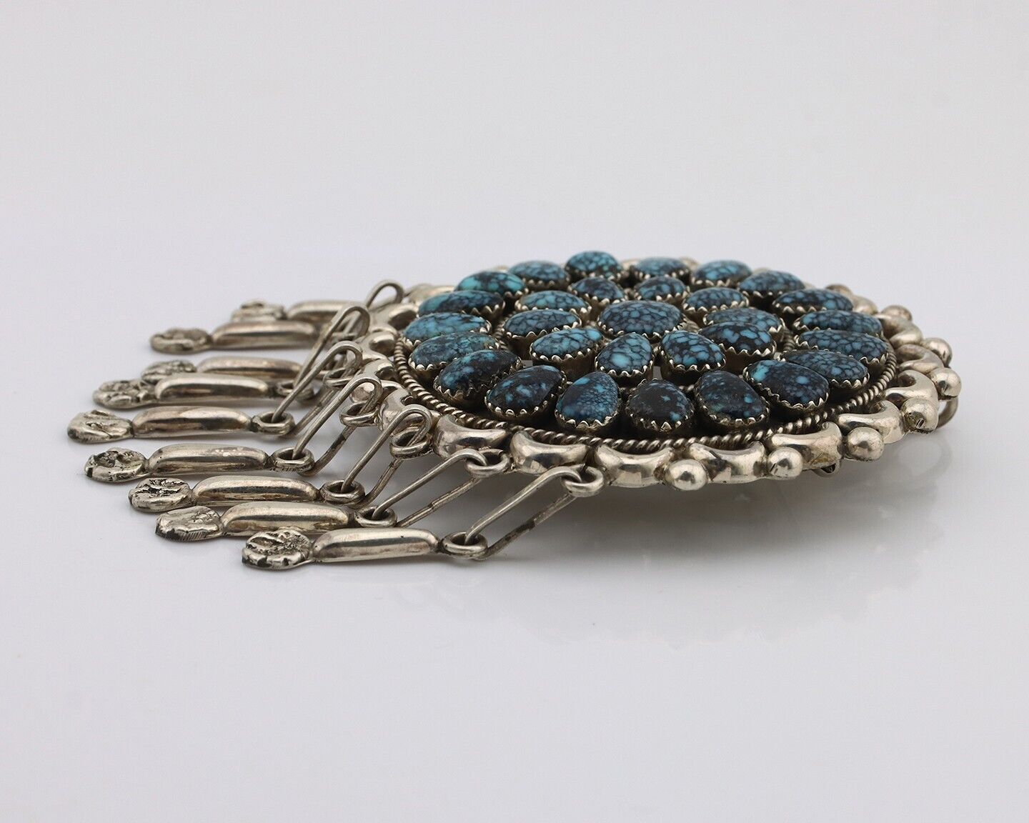 Zuni Pin Pendant .925 Silver Spiderweb Turquoise Signed Patsy Weebothee C.80's