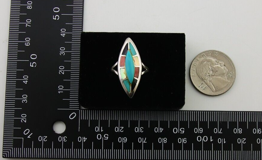 Navajo Ring 925 Silver Turquoise Shell Onyx Spiney Oyster Native Artist C80's