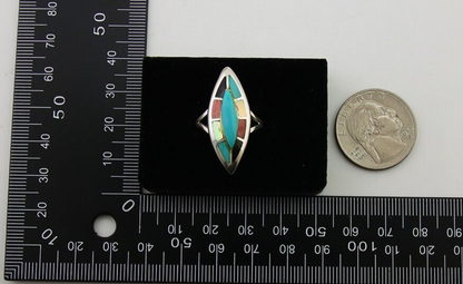 Navajo Ring 925 Silver Turquoise Shell Onyx Spiney Oyster Native Artist C80's