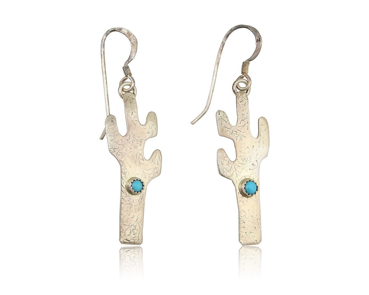 Navajo Cactus Earrings 925 Silver Natural Turquoise Native Artist C.80's