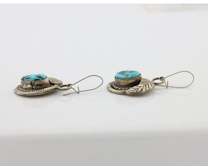 Navajo Dangle Earrings 925 Silver Morenci Turquoise Native Artist Signed JG C80s