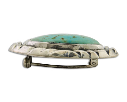 Navajo Pin 925 Silver Natural Mined Turquoise Artist Signed C Montoya C.80's