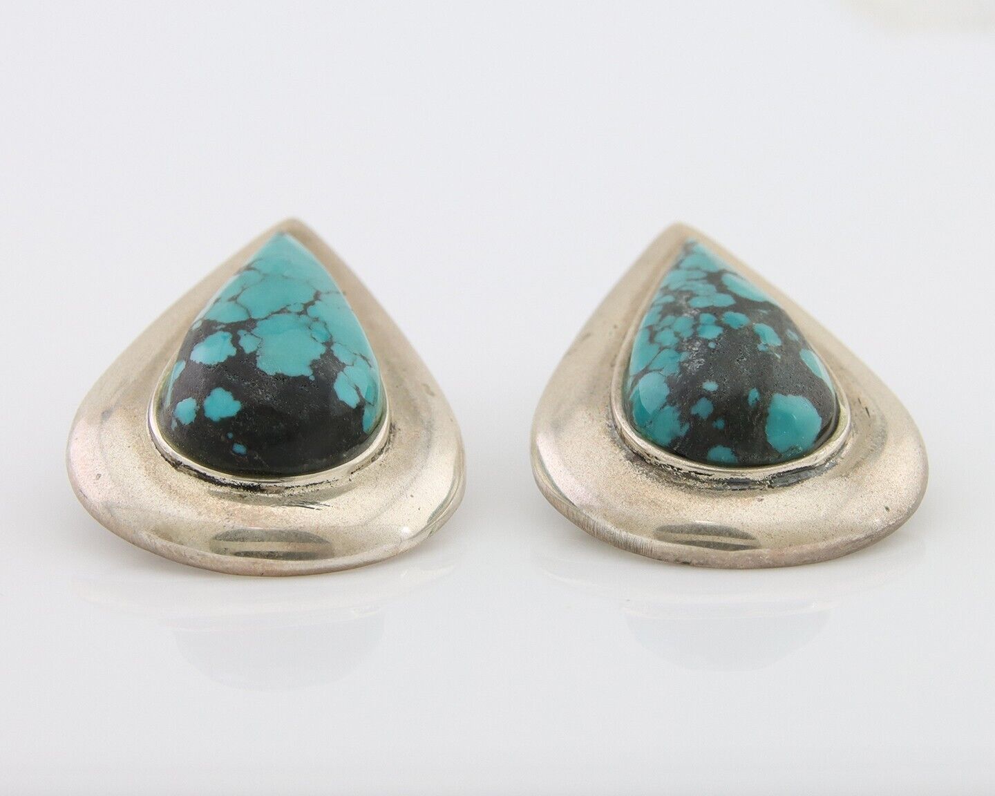 Navajo Dangle Earrings 925 Silver Natural Turquoise Signed Thomas Charay C.1988