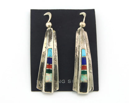 Navajo Earrings Sterling Silver Gemstones Vintage Signed EO