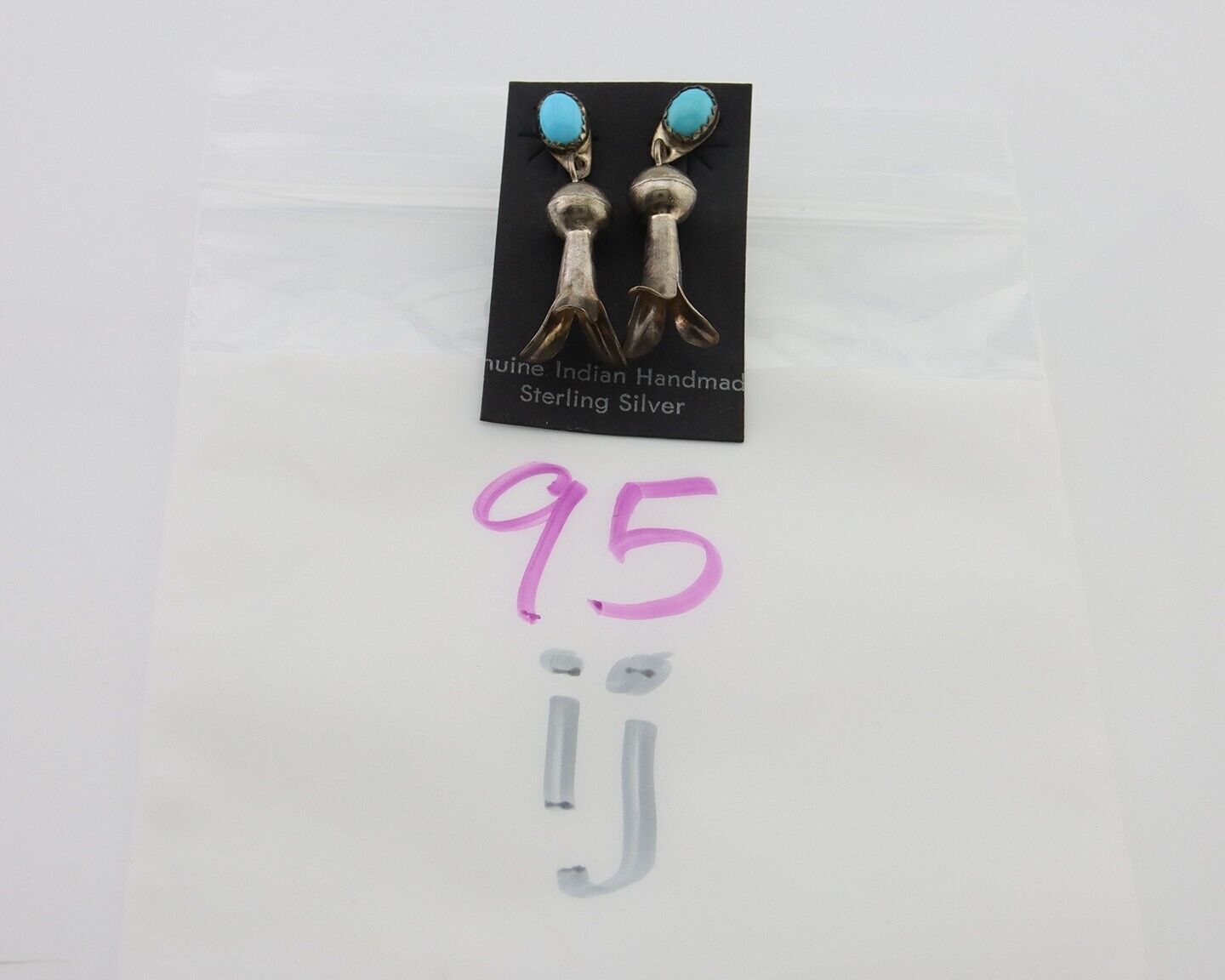 Navajo Dangle Squash Earrings 925 Silver Natural Turquoise Native Artist C.80's