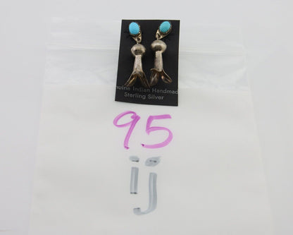 Navajo Dangle Squash Earrings 925 Silver Natural Turquoise Native Artist C.80's