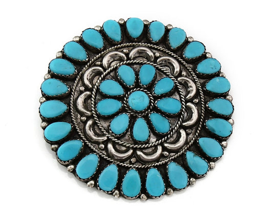 Navajo Concho Pin Pendant Natural Blue Turquoise Vintage Handmade Signed VMB