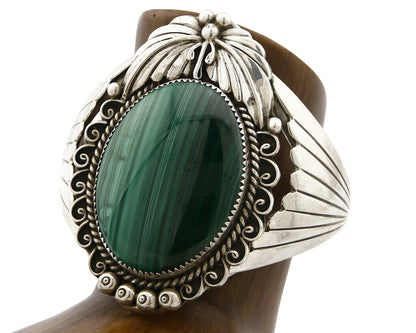 Navajo Bracelet .925 Silver Natural Mined Malachite Signed C. ATENCIO C.80's