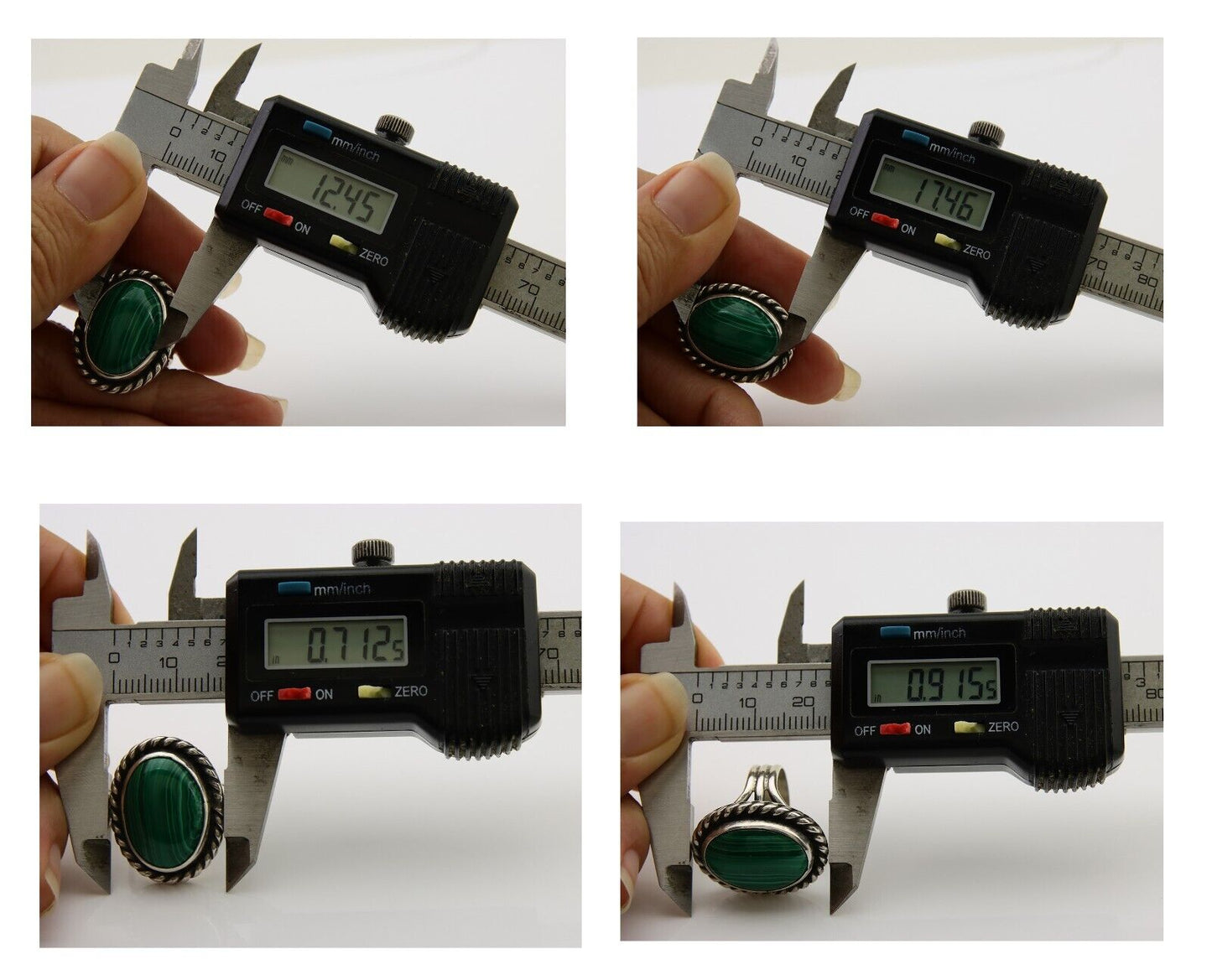 Navajo Ring 925 Silver Natural Malachite Native American Artist C.80's