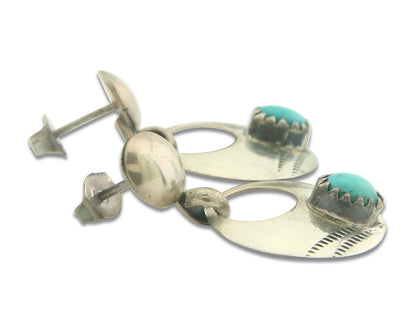 Navajo Earrings 925 Silver Natural Turquoise Native American Artist C80s