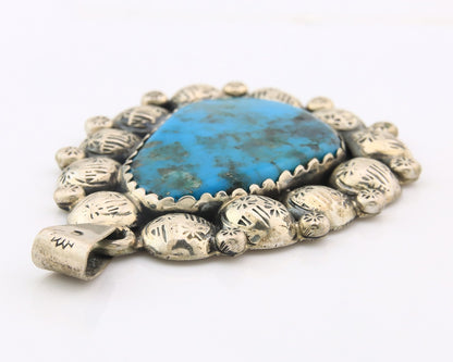 Large Navajo Pendant Sterling Silver Authentic Turquoise Vintage Artist Signed