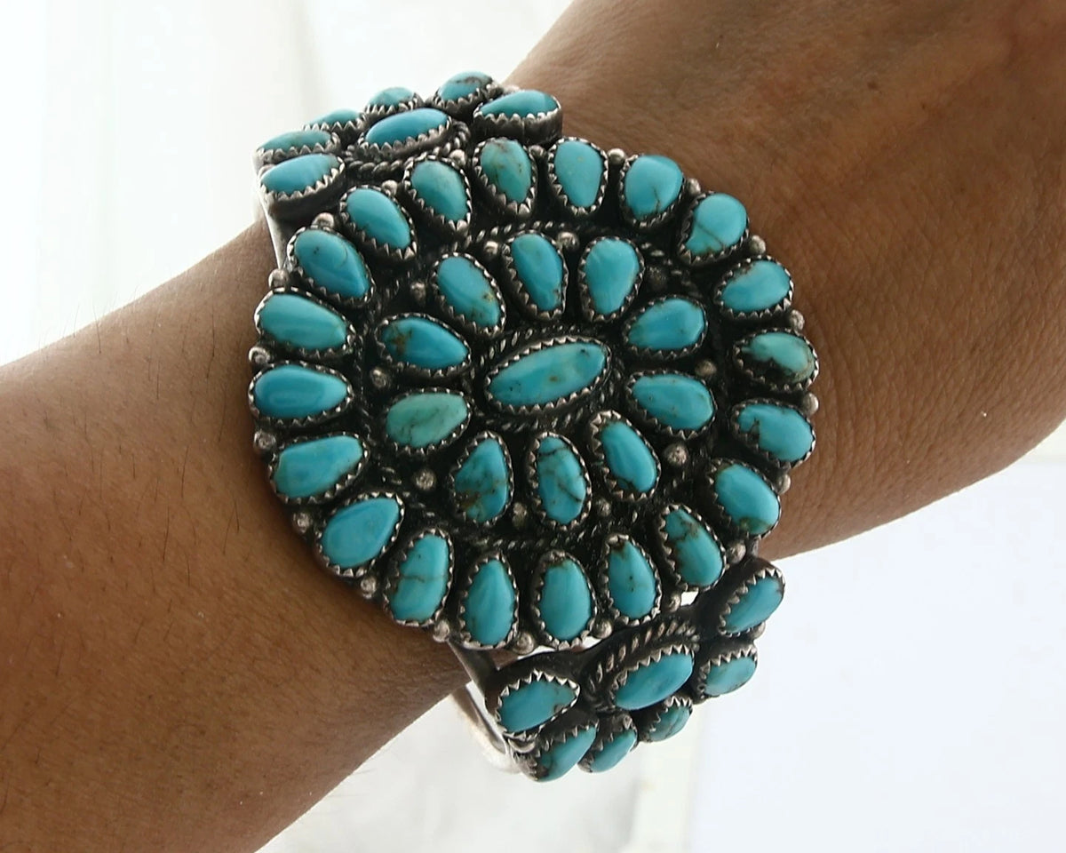 Navajo Cuff Bracelet Sterling Silver Kingman Vintage Turquoise Native Artist C80