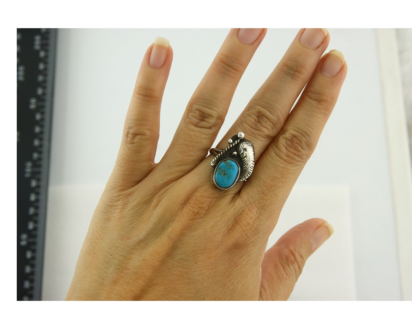 Vintage Navajo Ring 925 Sterling Silver Turquoise Handmade Signed RP Size 7.0