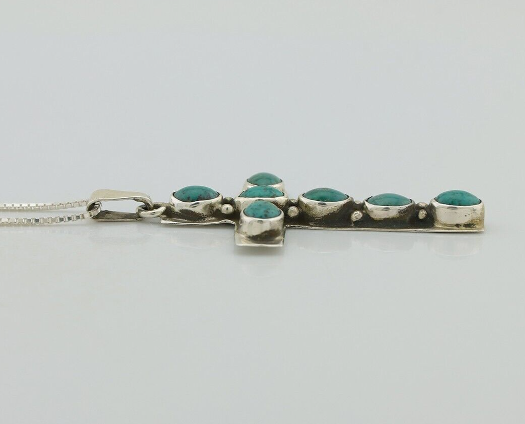 Navajo Necklace 925 Silver Aqua Turquoise Artist Signed C Montoya C.80's