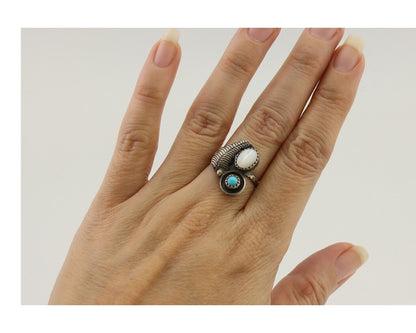 Vintage Handmade Navajo Ring Turquoise & MOP 925 Silver Size 5.75 C.80's