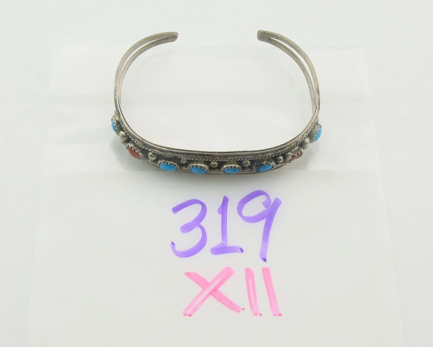 Navajo Cuff Bracelet Sterling Silver Natural Gemstone Vintage Native Signed V