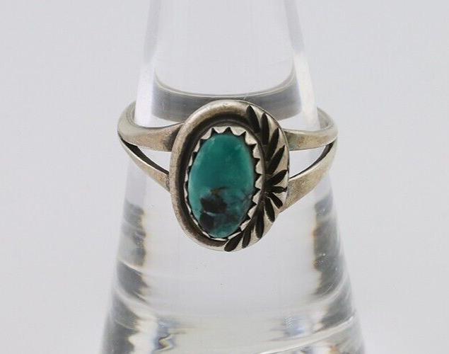 Navajo Ring 925 Silver Kingman Turquoise Native American Artist C.80's