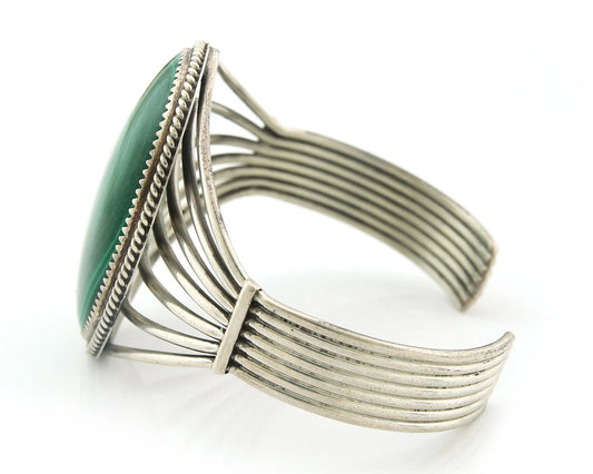Navajo Cuff Bracelet Sterling Silver Natural Malachite Native American Artist