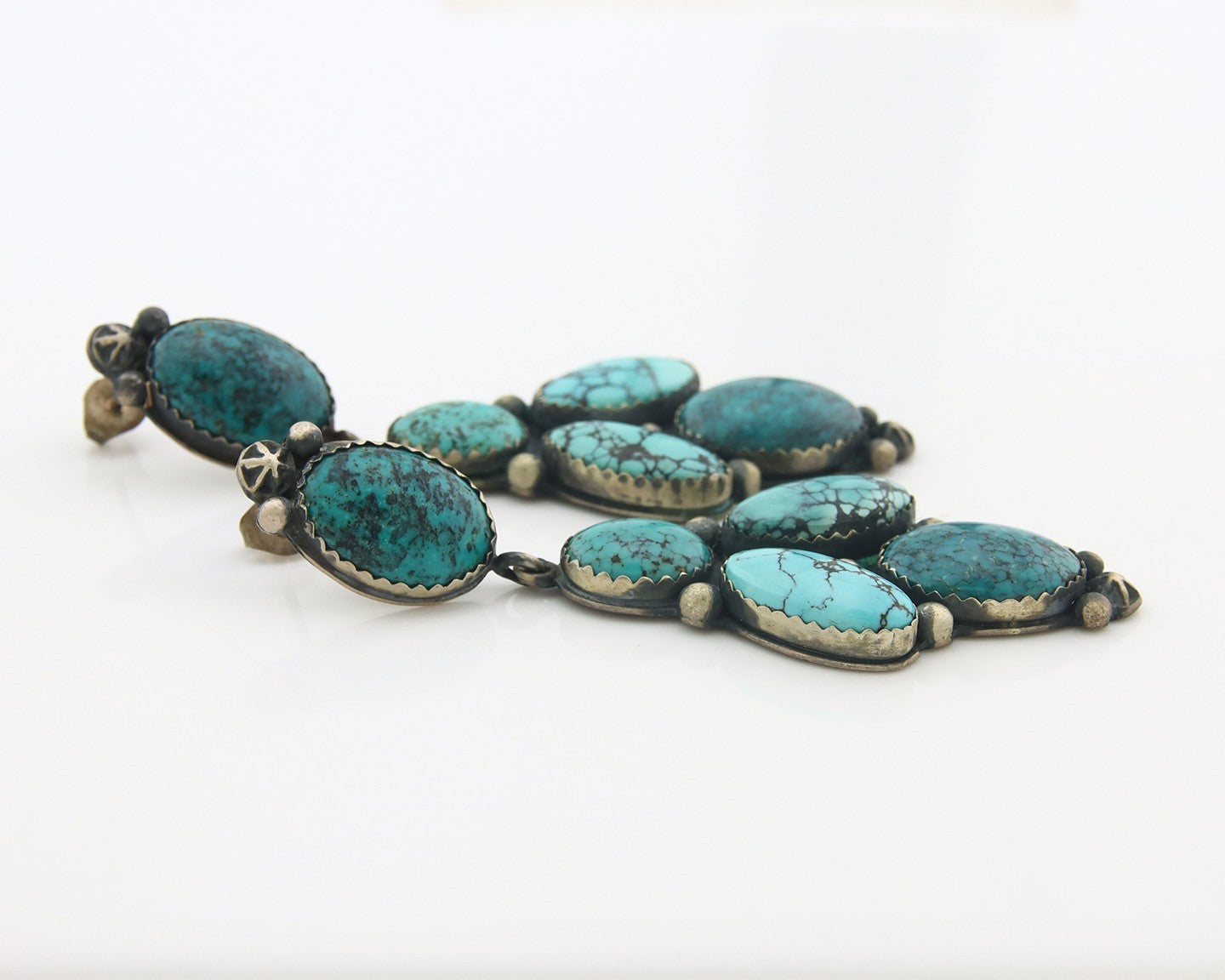 Navajo Earrings Sterling Silver Natural Turquoise Vintage Signed JR Silversmiths