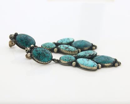 Navajo Earrings Sterling Silver Natural Turquoise Vintage Signed JR Silversmiths