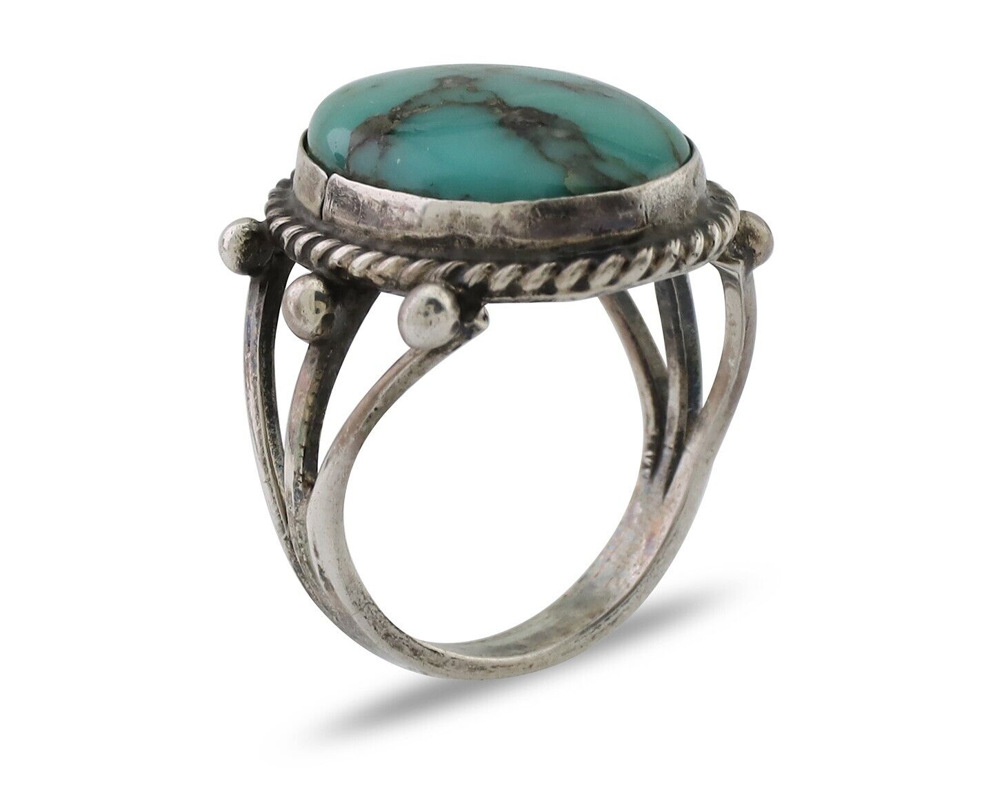 Navajo Ring 925 Silver Natural Kingman Turquoise Native American Artist C.80's