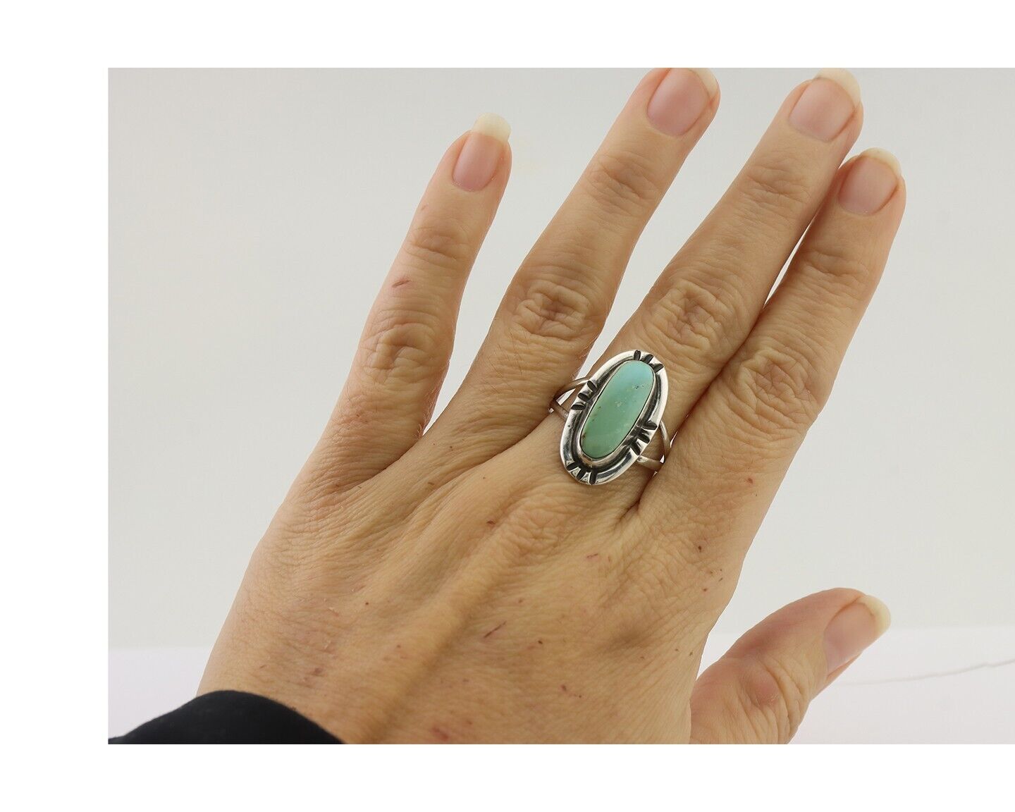 Navajo Ring 925 Silver Natural Turquoise Native American Artist Signed C.80's