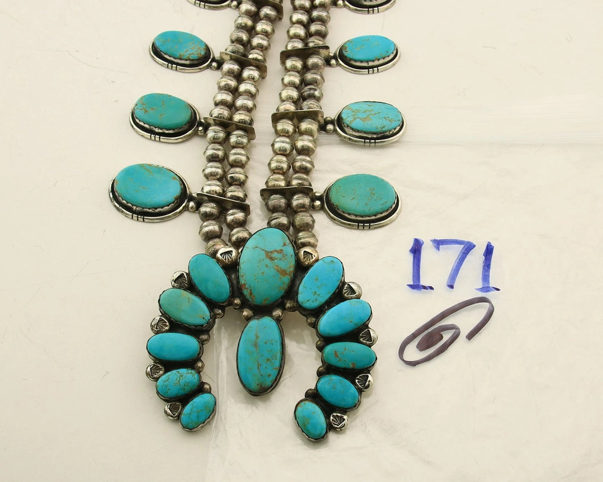 Navajo Squash Necklace Set Sterling Silver Turquoise Vintage Handmade