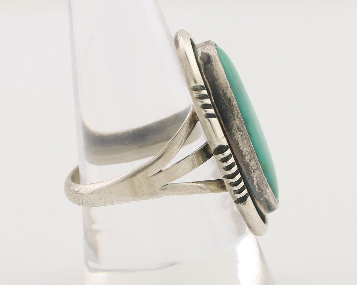 Navajo Ring 925 Silver Natural Green Turquoise Native American Artist C.80's