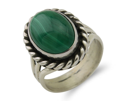 Navajo Ring 925 Silver Natural Malachite Native American Artist C.80's