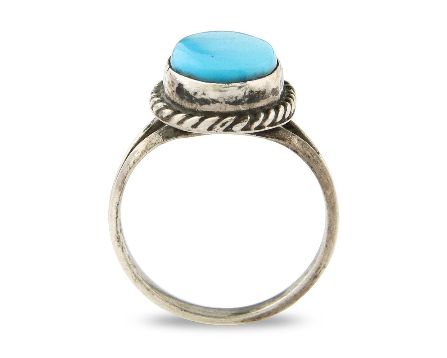 Navajo Ring 925 Sterling Natural Blue Turquoise C.80's Size 5.25