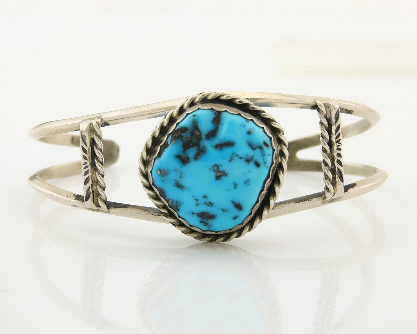 Navajo Bracelet 925 Silver Natural Blue Turquoise Native American Artist C.80s