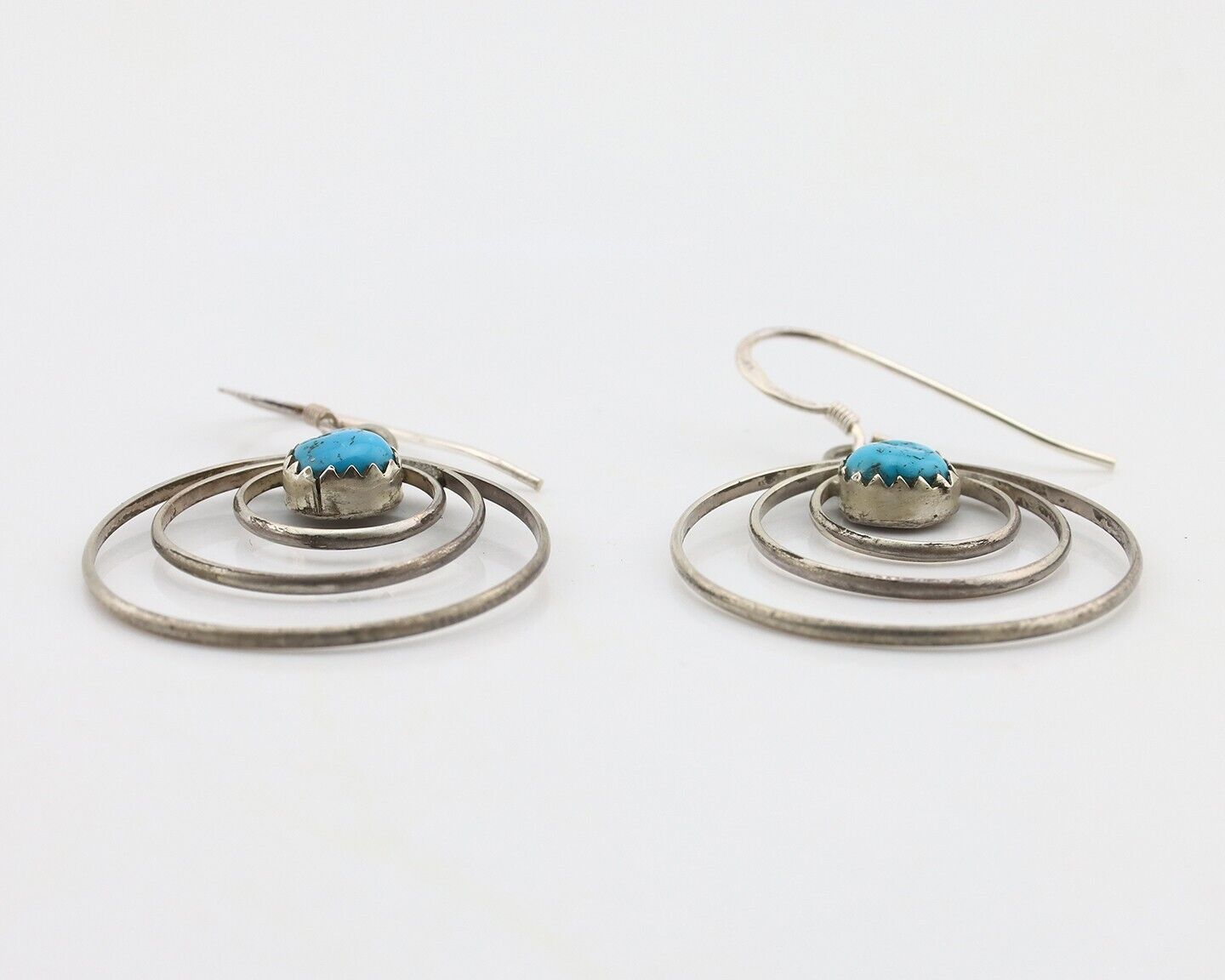 Navajo Dangle Handmade Earrings 925 Silver Blue Turquoise Native Artist C.80's