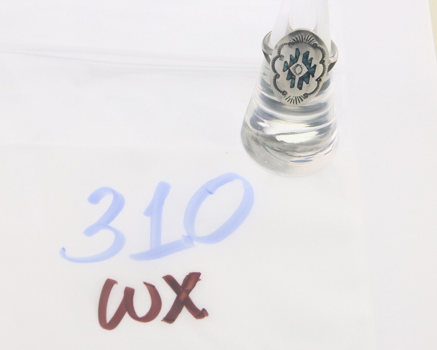 Navajo Ring 925 Sterling Natural Chip Inlay Turquoise C.80's Size 6.0