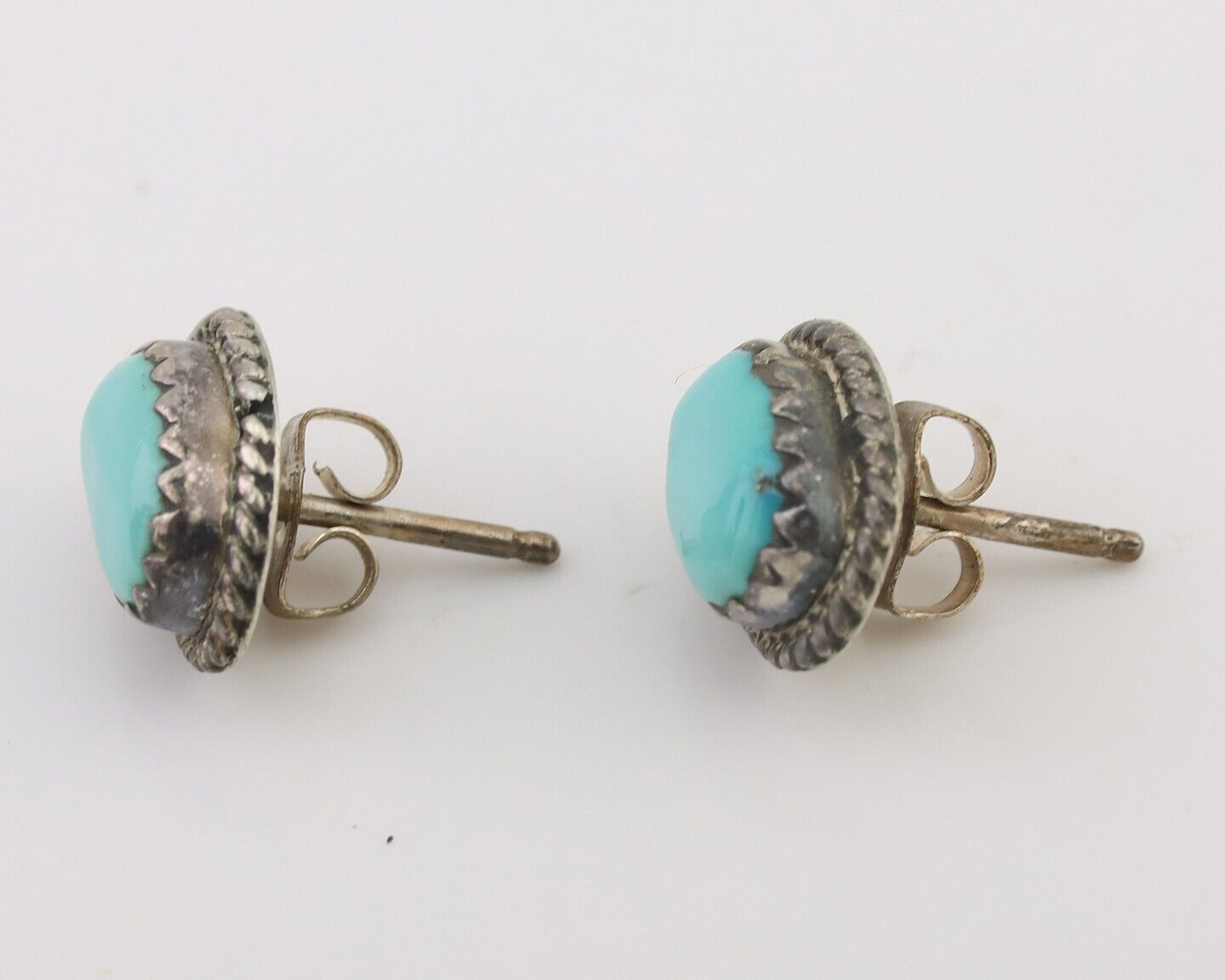 Navajo Earrings 925 Silver Natural Blue Turquoise Native American Artist C.80's