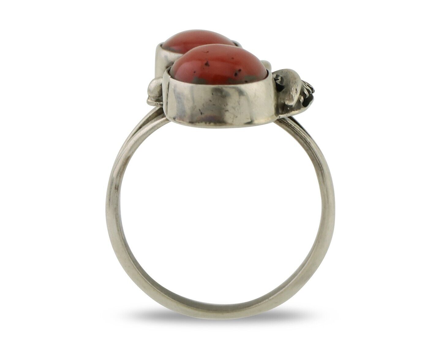 Navajo Ring 925 Silver Natural Mediterranean Coral Artist Signed A C.80's