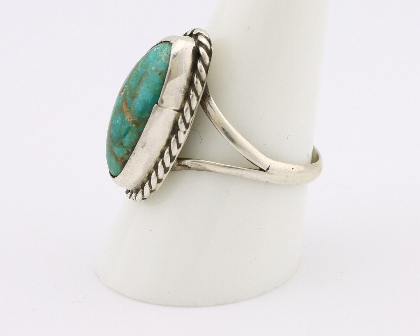 Navajo Ring 925 Silver Natural Turquoise Artist Signed Rabbit Stick C.80's