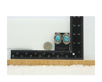 Navajo Earrings Sterling Silver Natural Turquoise Vintage Signed AM