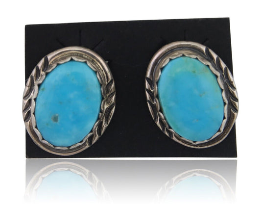 Navajo Paw Earrings 925 Silver Blue Turquoise Native American Artist C.80's