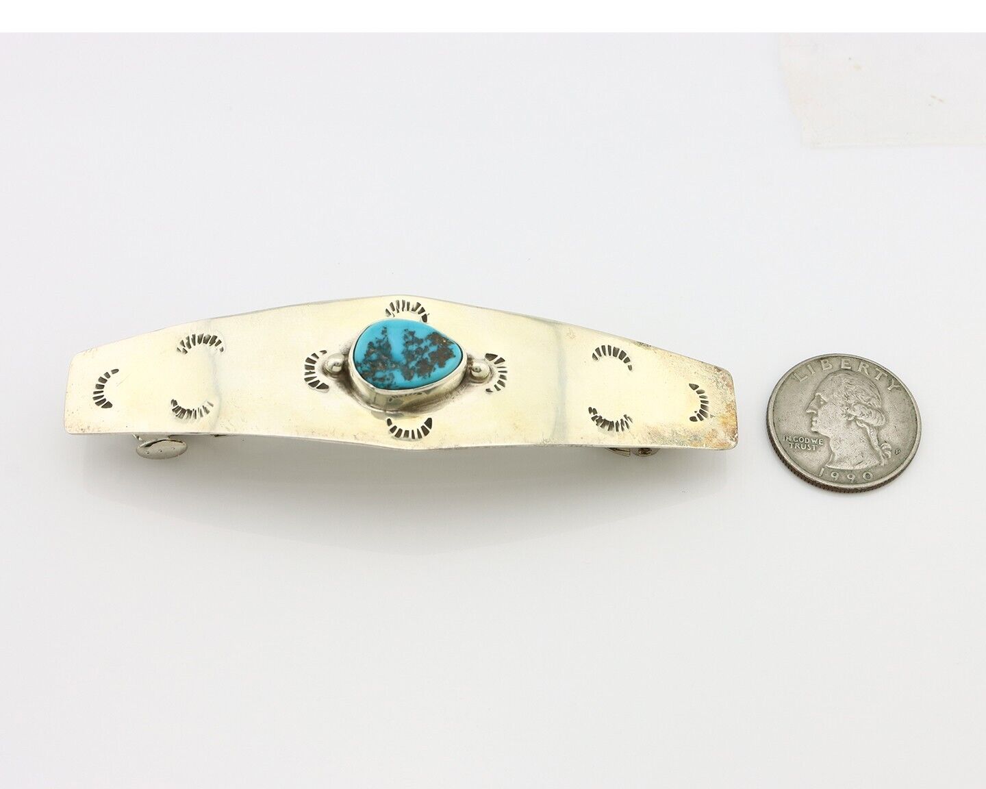 Women's Navajo Hair Clip Barrette 925 Silver Natural Turquoise Native Artist C80