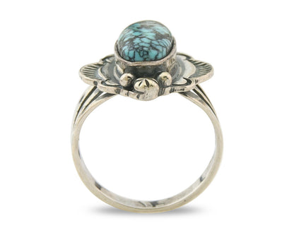 Navajo Ring 925 Sterling Turquoise Handmade Native Artist C.80's Size 7.0