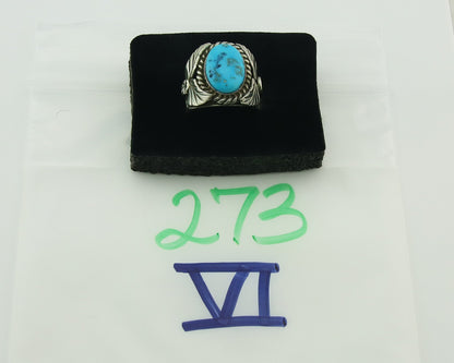 Vintage Navajo Ring 925 Sterling Silver Turquoise Signed Juan Guerro Size 8.0