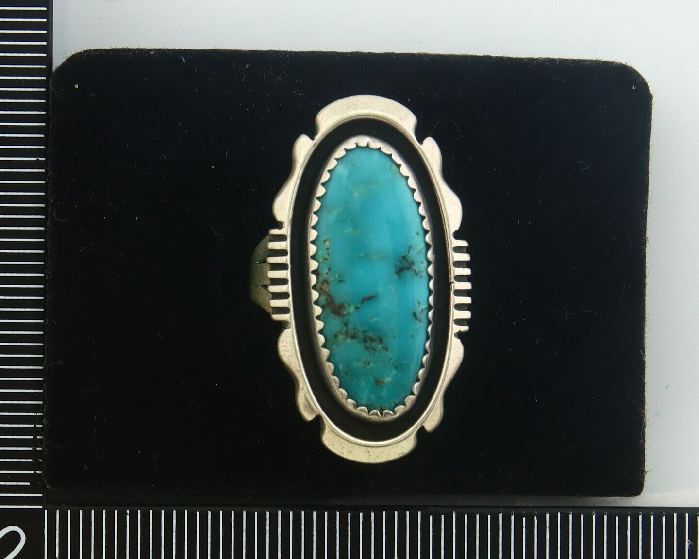 Navajo Ring 925 Sterling Turquoise Handmade Native Artist C.80's Size 6.5